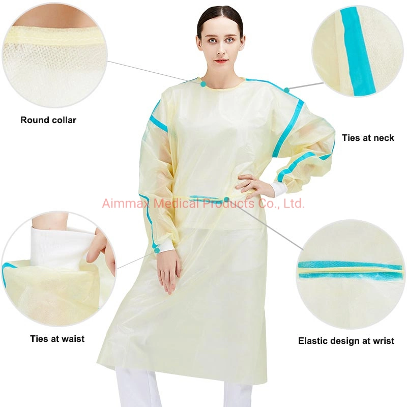 Non Woven PP Isolation Gown with Elastic or Knitted Cuff