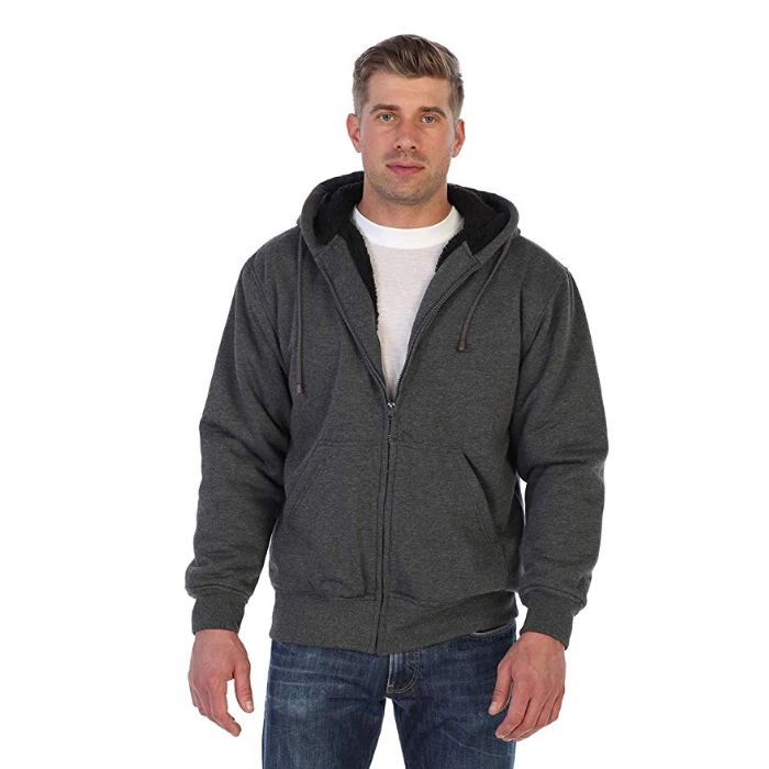 Stock Men Heavyweight Plain Cotton Sherpa Lined Fleece Hoodies Jacket 