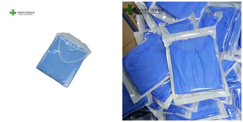 Disposable PP Non-Woven Blue Isolation Gown with Knitted or Elastic Cuffs
