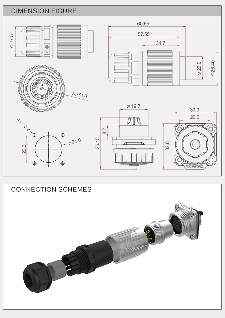 Cnlinko 12V DC Medical Circular Connector, 9 Pin Connectors Waterproof