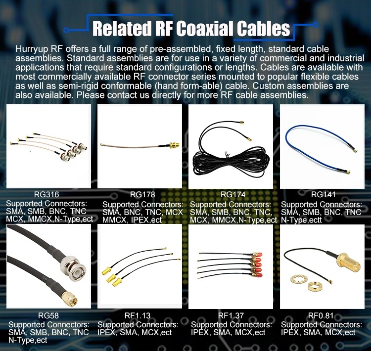 Custom SMA Male to SMA Plug Coaxial Cable Connectors Rg402 Rg141 Cable Assembly RF Jumper Cable