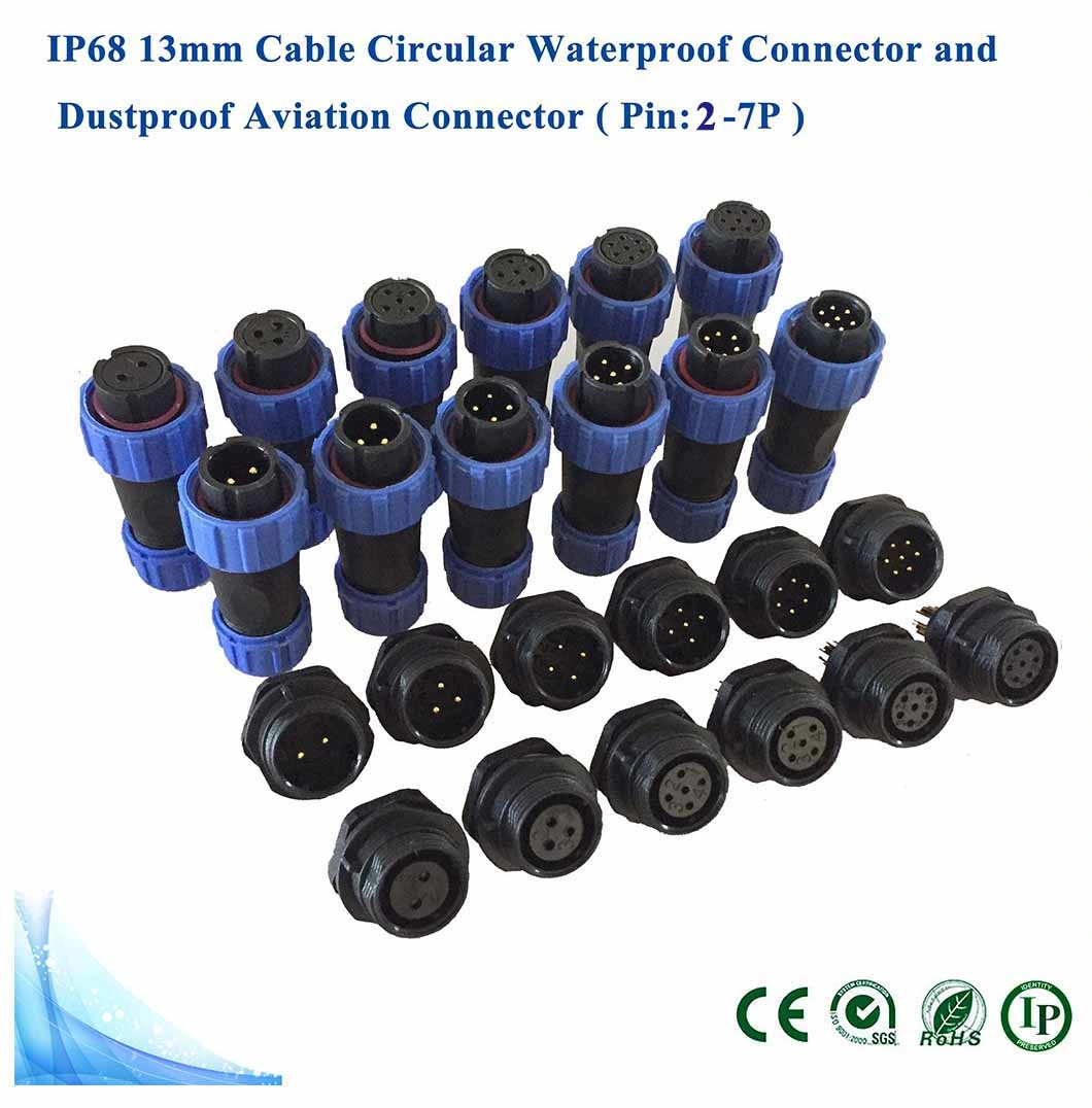 IP68 Cable Waterproof Rating Electrical Plug Connector Manufacturer 13mm