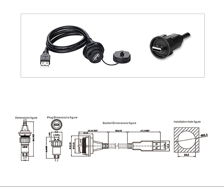 Connectors Manufacturing USB Converters USB Waterproof Panel Mount USB Waterproof Extension Cable Connector