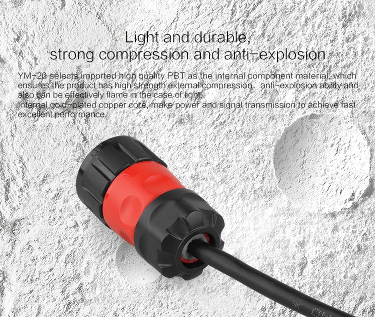 Cnlinko Ym20 Screw Male Female DC Power Connector/Male Female Plug 2 Pin Waterproof Connector