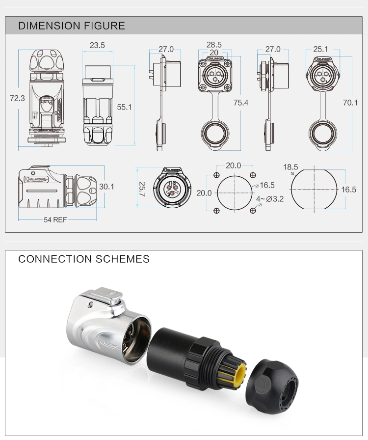 M16 9 Pin Male and Female Cable Connector LED Display Signal 9 Pin Connector