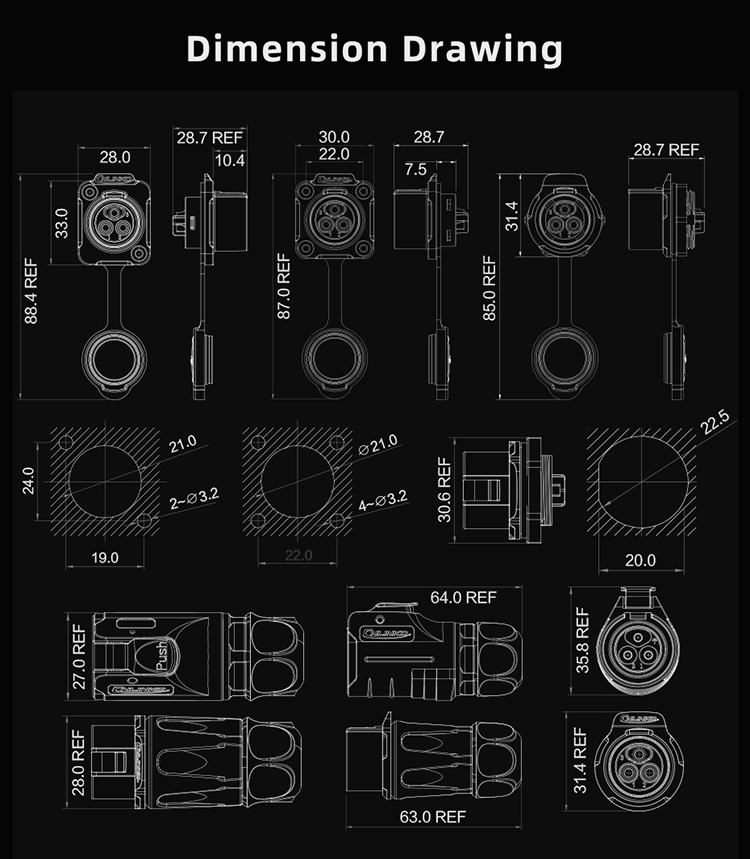 M20 Waterproof 5 Pin Female Connectors Male Panel Waterproof LED Connector