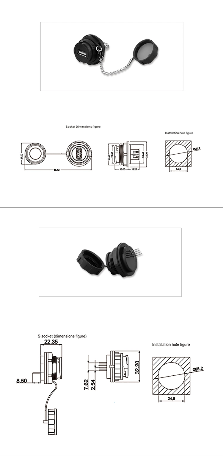 Connectors Manufacturing USB Converters USB Waterproof Panel Mount USB Waterproof Extension Cable Connector