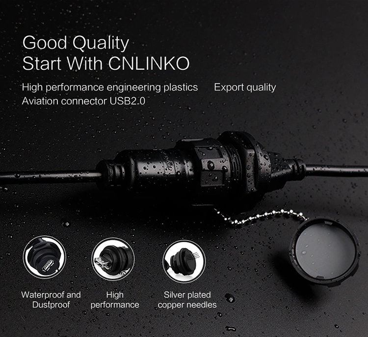 Cnlinko IP67 Waterproof USB 2.0 Cable Connector with 1m for Data