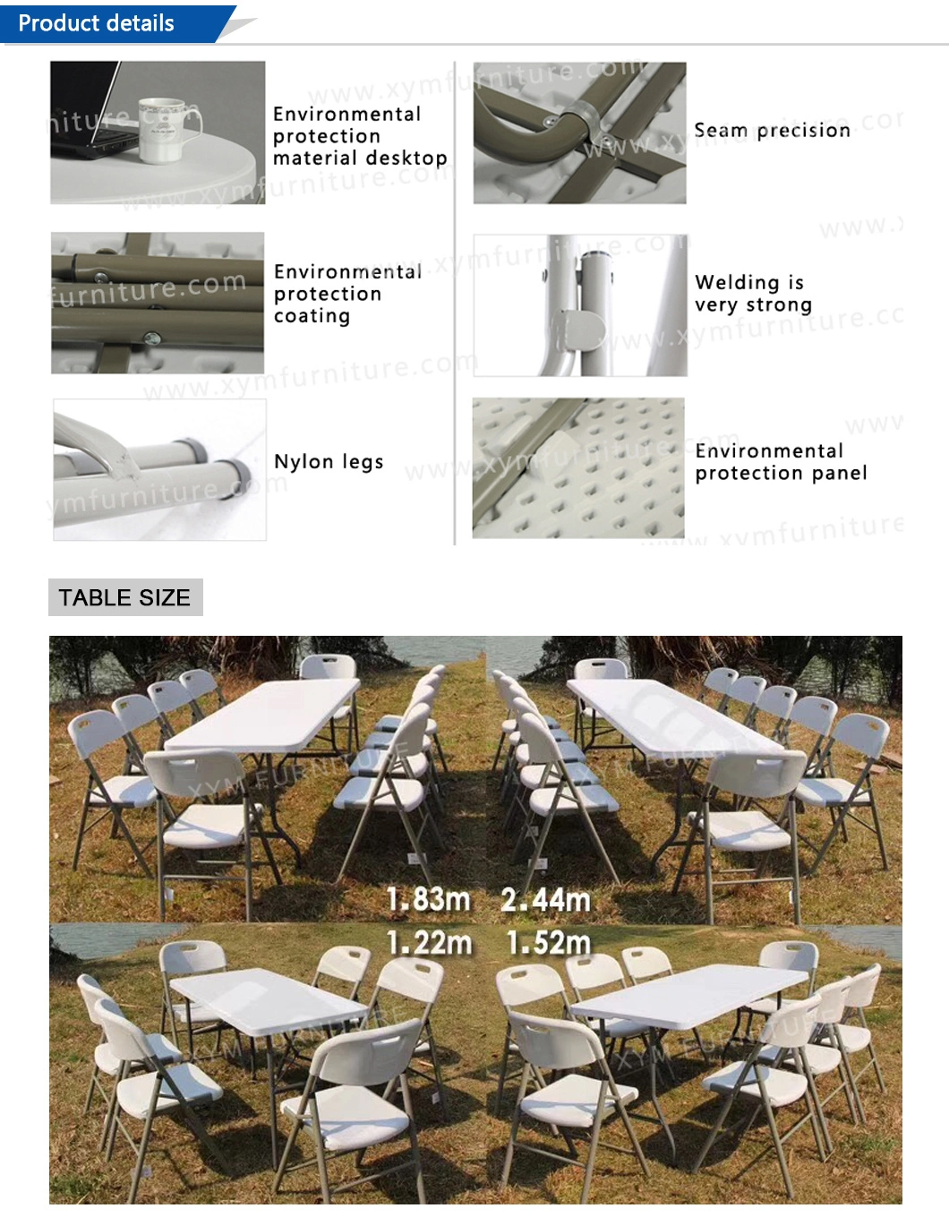 High Quality Modern Outdoor Metal Tube Center Folding Plastic Table