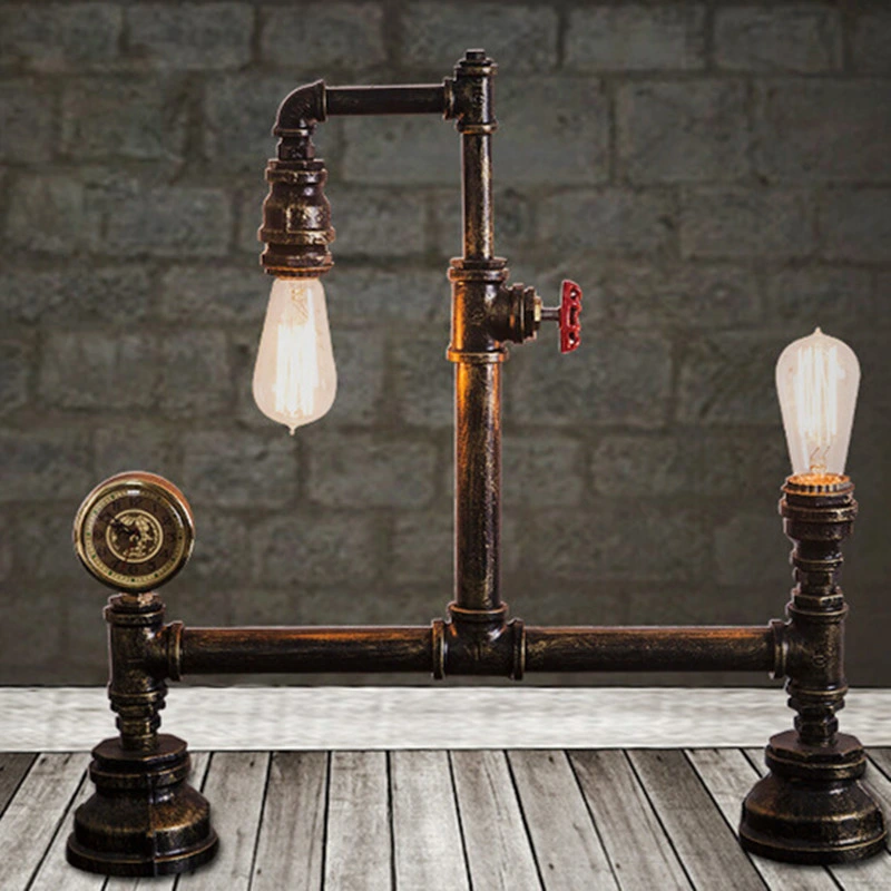 Industrial Vintage Light Black Silver Copper Rustic Industrial Bedside Table Lamp (WH-VTB-31)