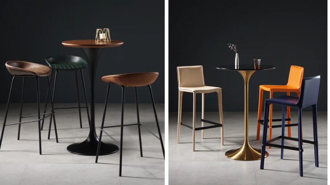 Italian Light Luxury Metal Base High Bar Wooden Table Round Bar Table
