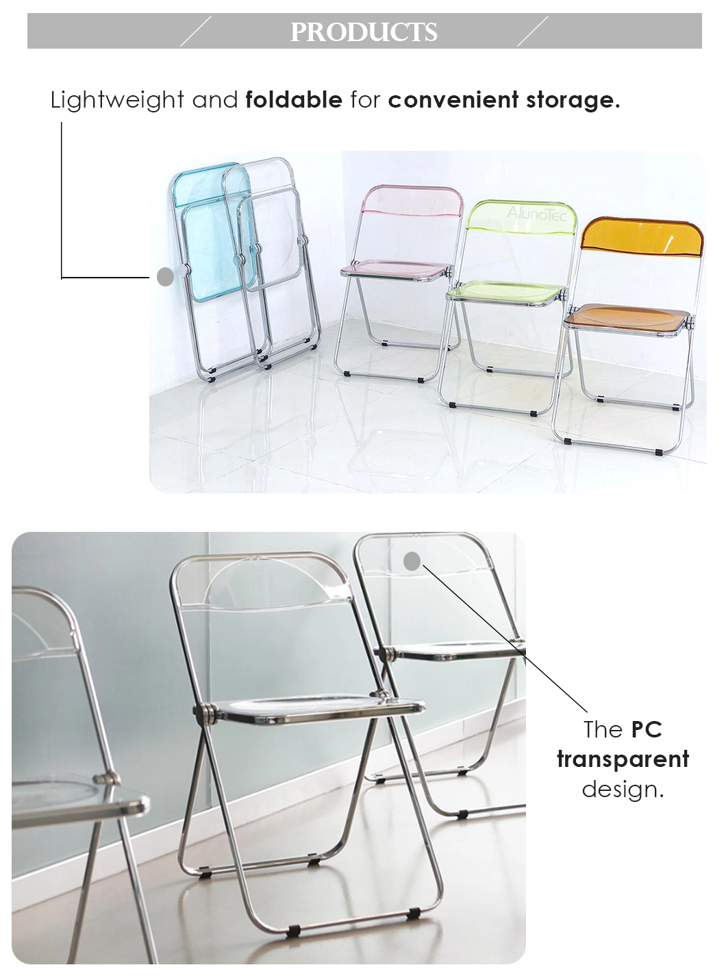 Italian Clear Plastic Metal Folding Chairs for Dining/Kitchen/Party/Office