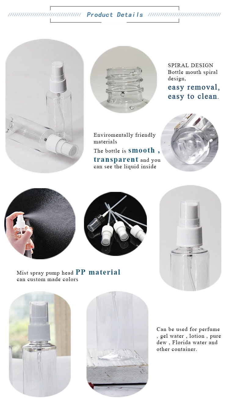Plastic Pet White Cylinder Round Bottle 60 Ml W/ White Fine Mist Sprayer