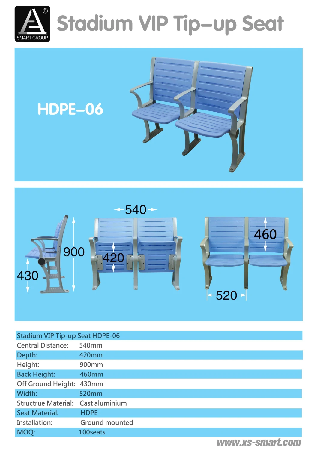 Fashion Folding Chair VIP Tip-up HDPE Plastic Stadium Seat Stadium Chair for Sale