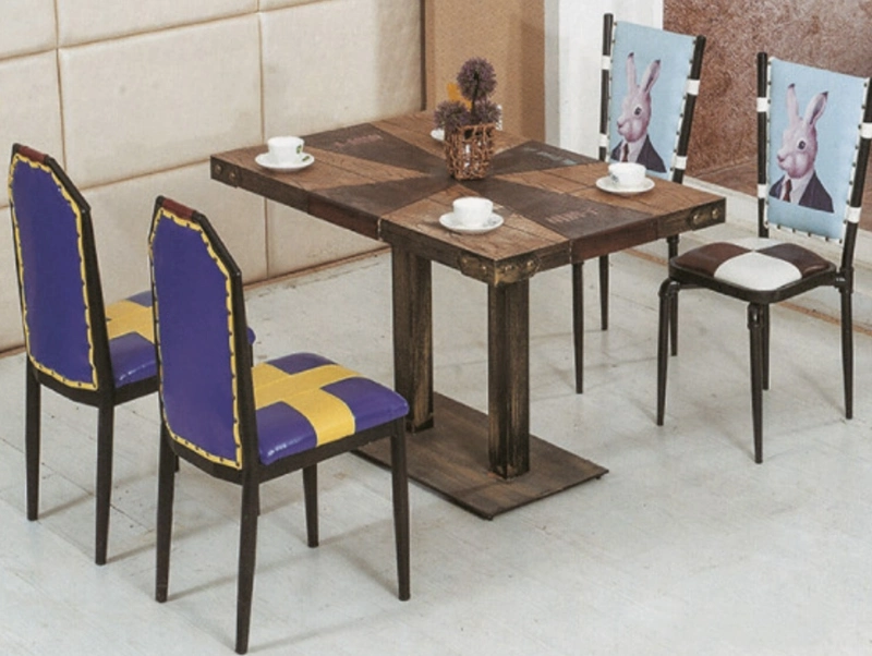 Coffee Shop Furniture Cafe Table and Chair Metal Bar Furntiure Wooden Top Table and Chair