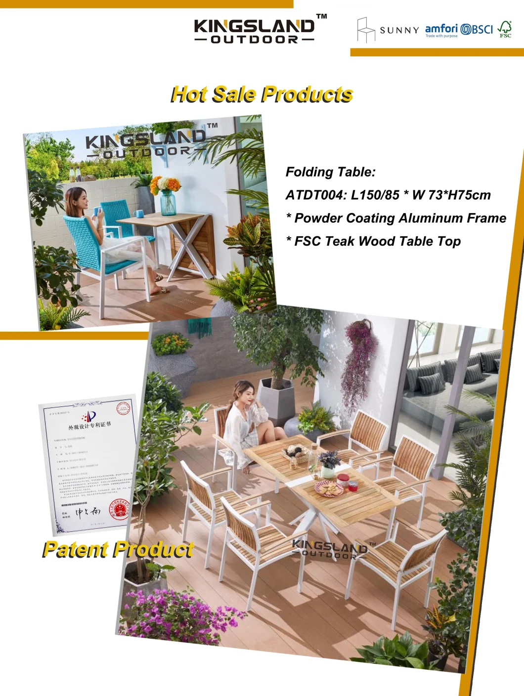 Hot-Sale Folding & Extendable Outdoor Furniture Dining Table with Teak Wood Top
