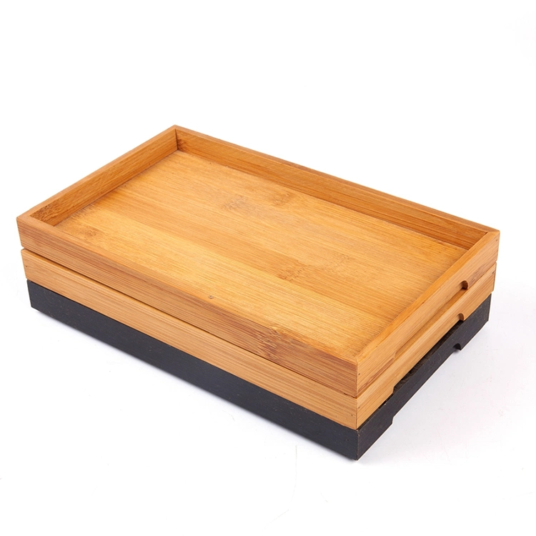 High Quality Custom Size Bamboo Coffee Table Rustic Wooden Tea Serving Tray with Handle