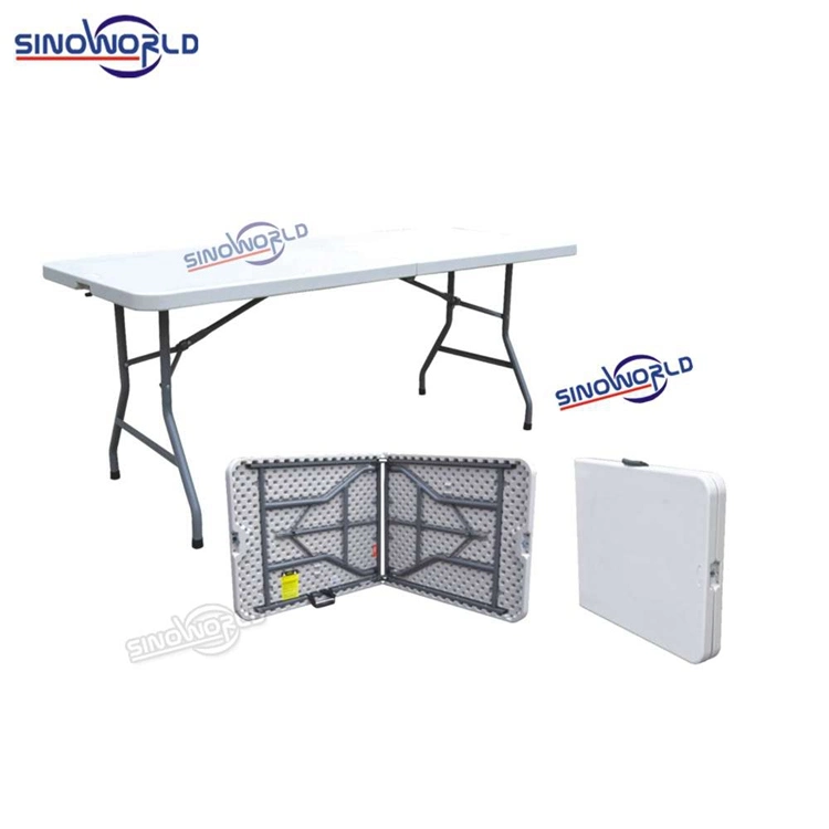 Sinoworld Furniture HDPE Rectangle Steel Metal Frame Plastic Stackable Folding Table