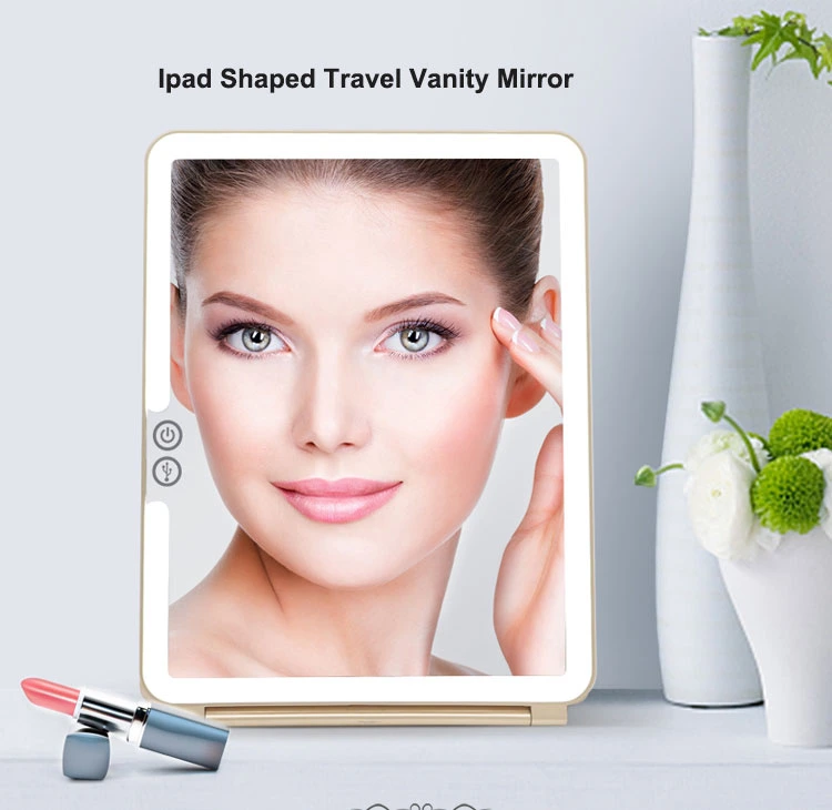 Square Portable Folding Small Mini Makeup Bag Mirror with LED Lights