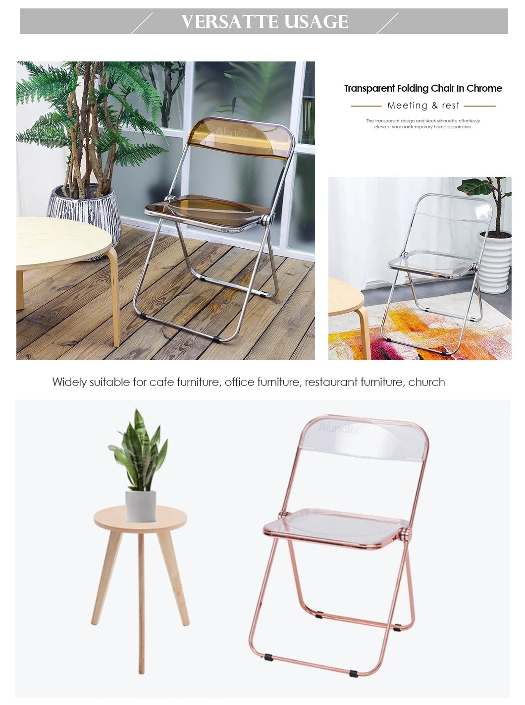 Transparent Portable Plastic Restaurant Furniture Lightweight Folding Plastic Chairs