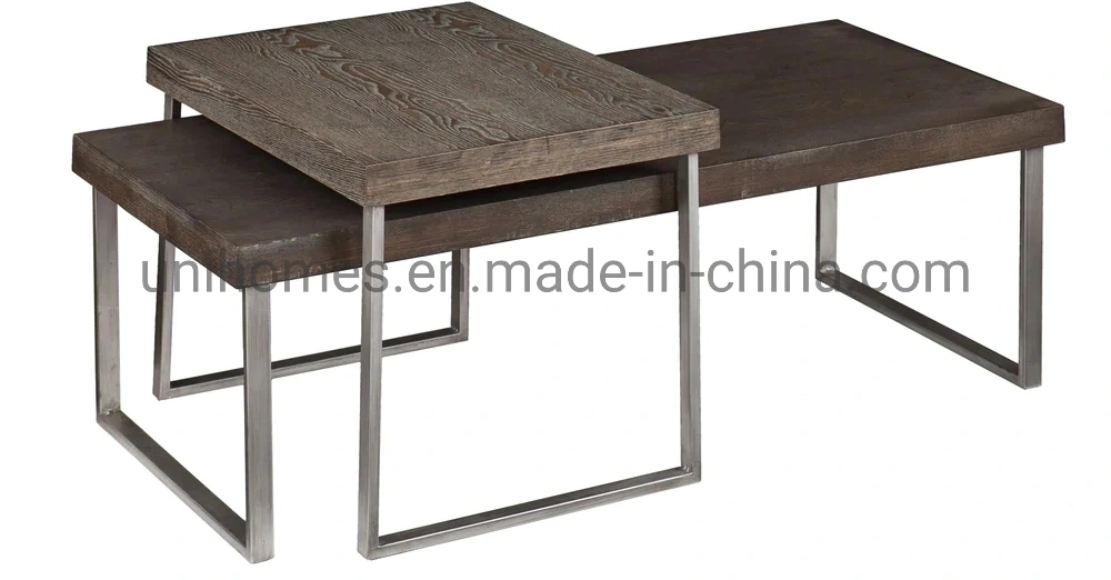 Home Rustic Industrial Solid Wood and Steel Coffee Table with Open Shelf