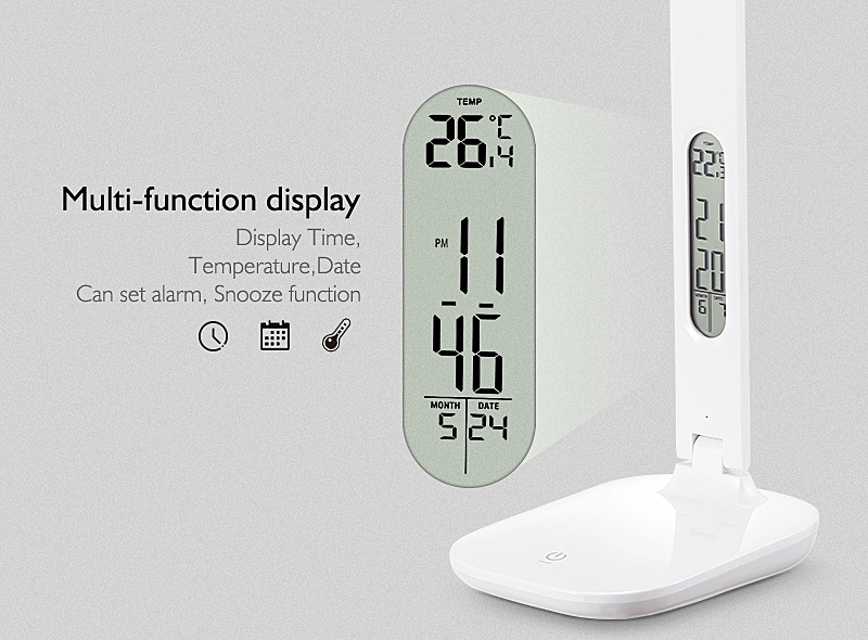 Foldable Dimmable Touch-Type Table LED Lamp with Calendar Temperature Alarm Clock Table