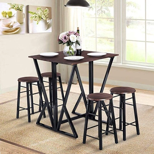 5 Piece Extendable Dining Table Set Counter Height Drop-Leaf Table and Four Bar Stools