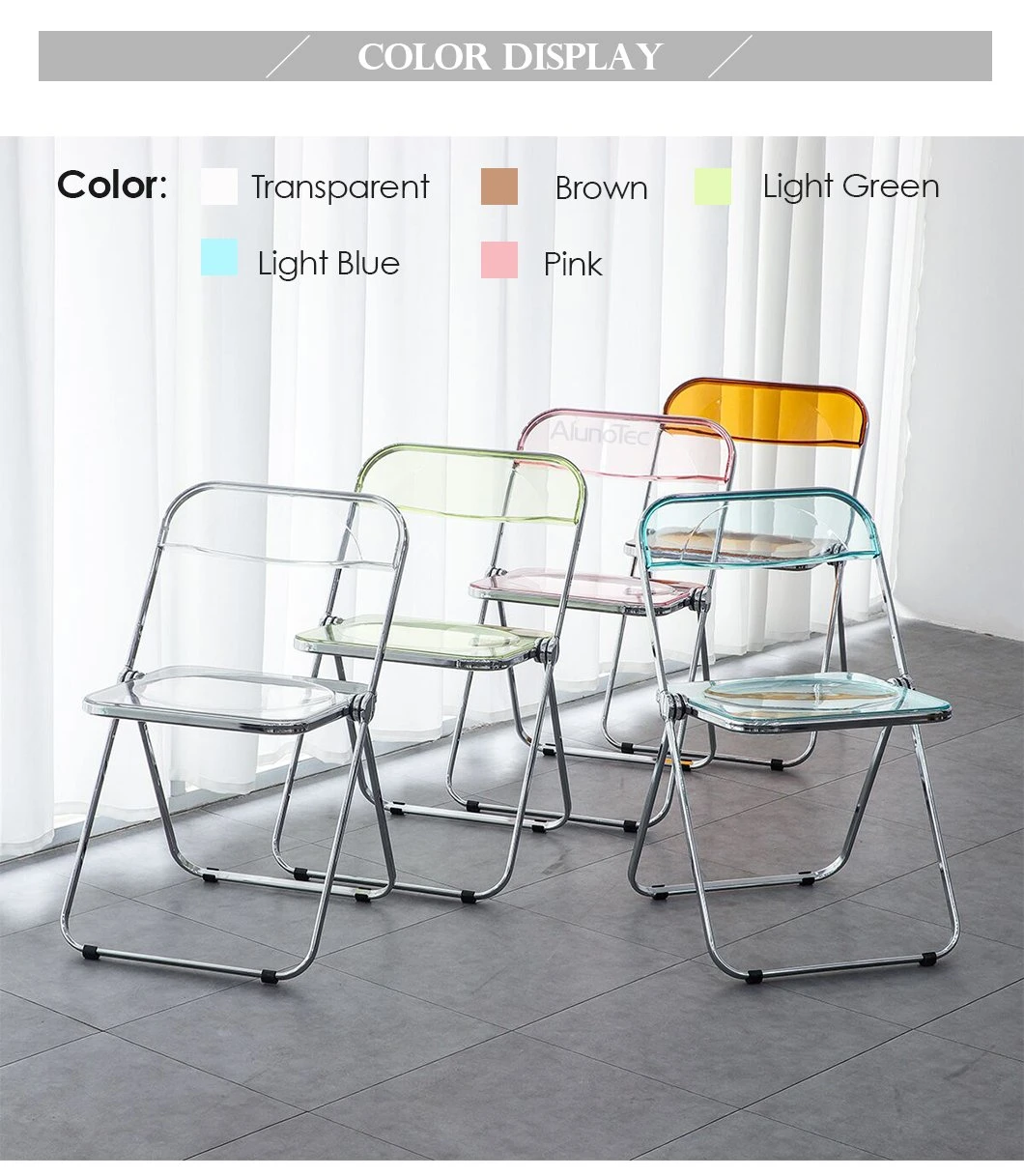 Fashion Design Plia Plastic Transparent Brown Plastic Indoor Restaurant Office Use Folding Chair