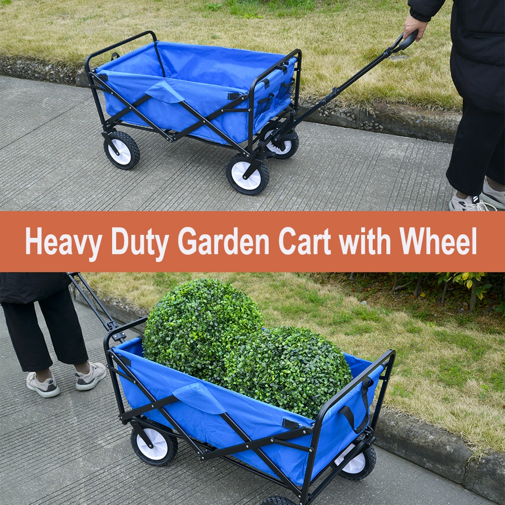 Durable Canvas Pocket Camping Folding Cart Trolley Garden Folding Wagon Cart Push Cart