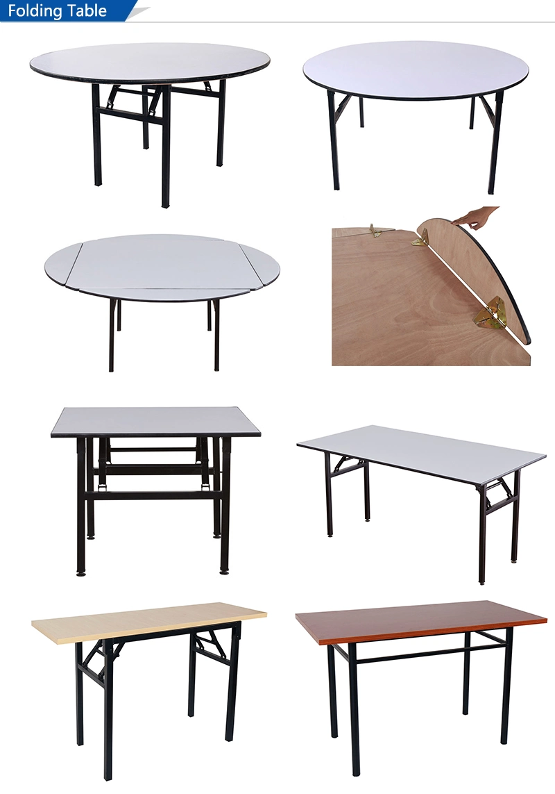 Dia 1600 Modern Wedding Hotel Furniture Metal Table Leg Plastic PVC Plywood Restaurant Dining Round Folding Table