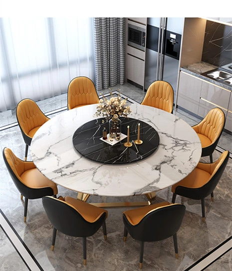 Small Apartment Home Dining Round Table with Turntable Nordic Marble Round Dining Table and Chair Combination