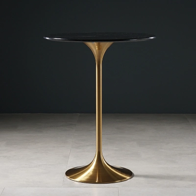 Italian Light Luxury Metal Base High Bar Wooden Table Round Bar Table