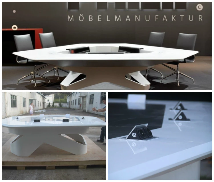 Multi-Functional Red Half Round Corian Artificial Marble Top Modern Luxury Design Office Meeting Table Design