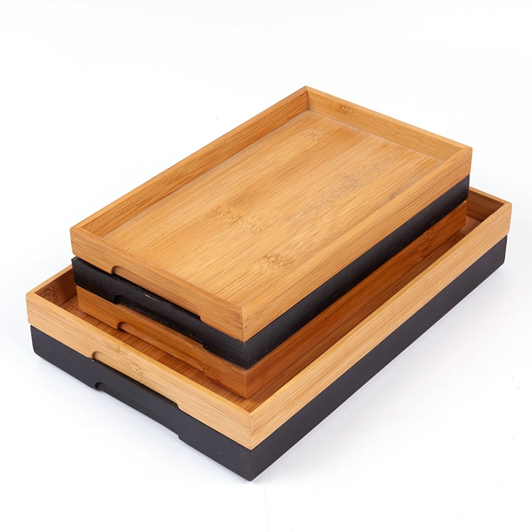 High Quality Custom Size Bamboo Coffee Table Rustic Wooden Tea Serving Tray with Handle
