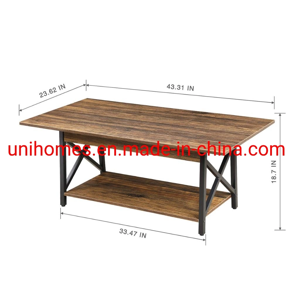 Rustic Coffee Table, Wood and Metal Industrial Cocktail Table for Living Room
