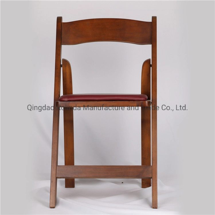 Wholesale White Paded Solid Wood Folding Chair Flash Furniture Folding Chair with Black Vinyl Padded Seat