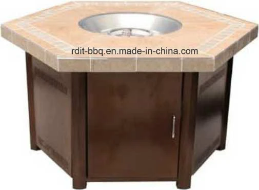 Modern Outdoor Round Fire Pit with High Quality Tile Table and Powder Coated Doors.