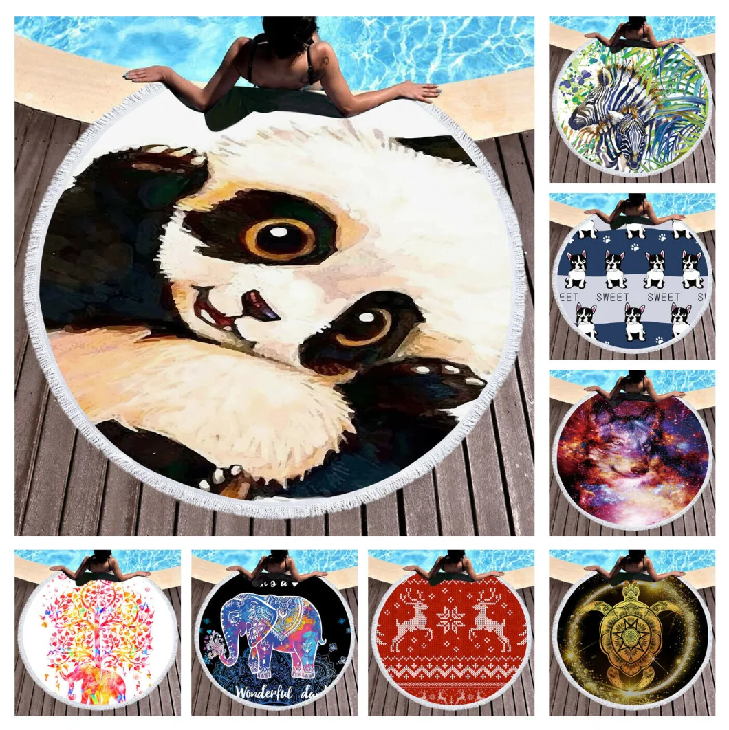 Novelty Gift Animal Pattern Large Table Cover-up 100% Cotton Round Blanket Beach Towel
