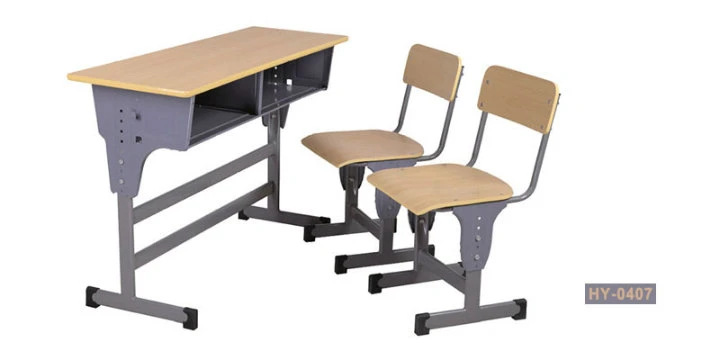 Height Adjustable Double Wooden Student Table Classroom Furniture Table and Chair