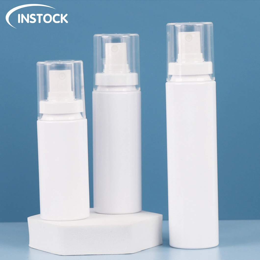 in-Stock Custom 50/60/80ml Cosmetic Packaging Skincare Round Shape Plastic Spray Perfume Toner Bottle