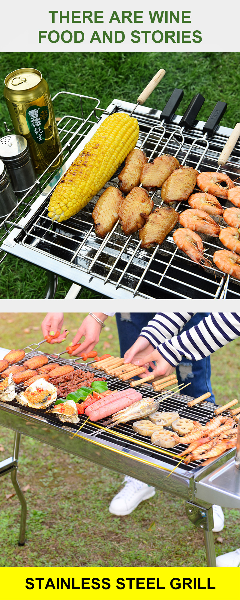 Grill Portable BBQ - Stainless Steel Folding Camping Grill Large Camping Cooking for Travel Grill Outdoor