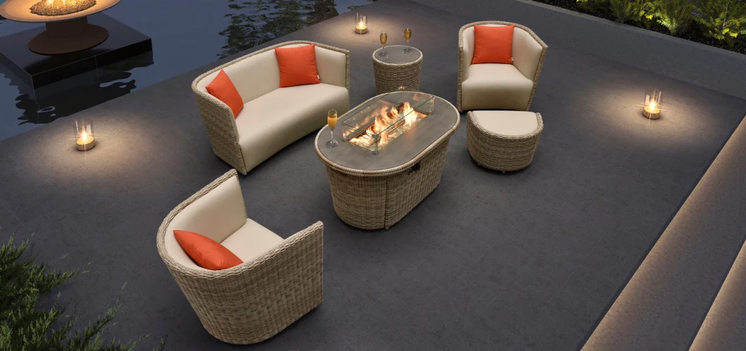 Wicker Modern Patio Furniture Round Garden Table with Fire Pit for Outdoor