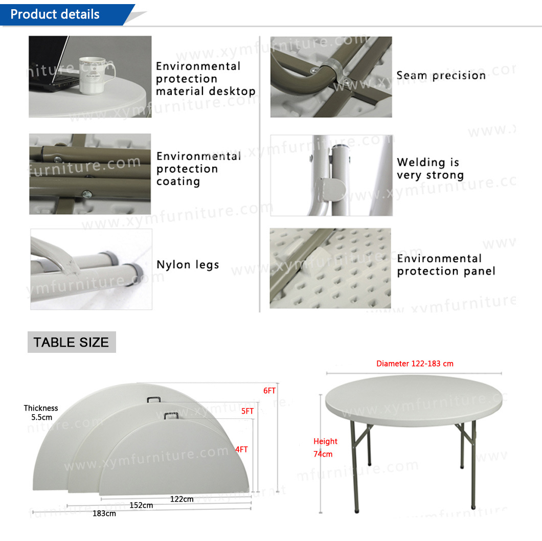 Factory Sale Cheap Plastic Round Tables 6FT Round Folding Dining Table