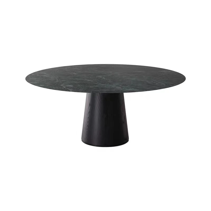 Italian Simple Style Solid Ash Wood Table Base Luxury Big Round Marble Dining Table