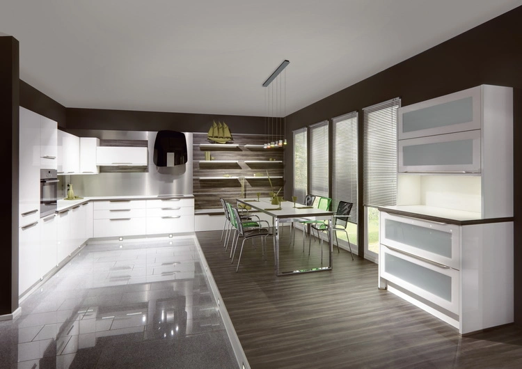Modern Kitchen Cabinet with Glass Doors Customized Glassy White Kitchen Cabinet Design for Small Kitchen