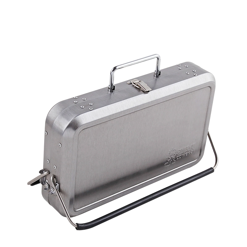 Stainless Steel Suitcase Design Charcoal Foldable Traveling Grill BBQ