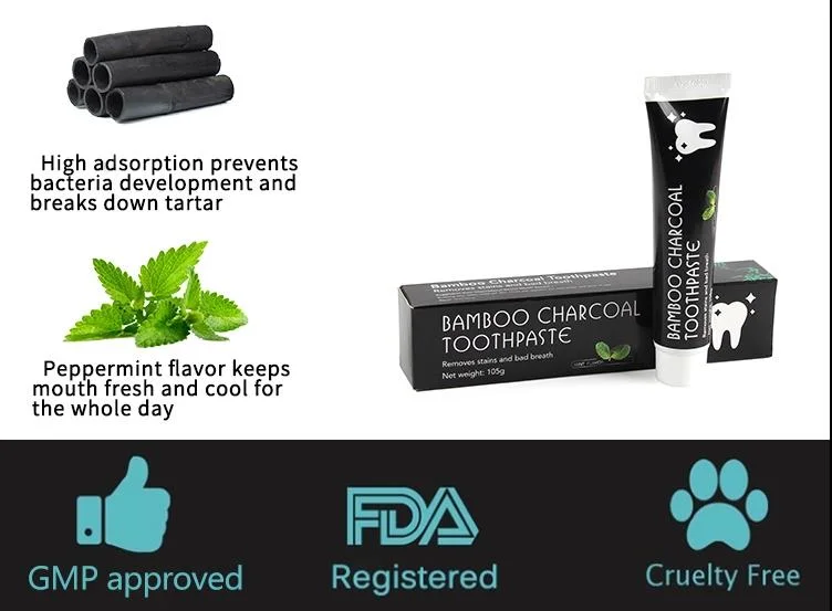 FDA Registered 105g Charcoal Teeth Whitening Bamboo Charcoal Toothpaste Manufacturer with Private Label
