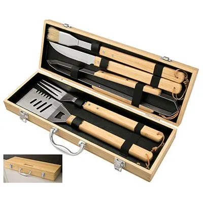 BBQ Grill Tool Set, Stainless Steel Grilling Kit, BBQ Grill Accessories Set for Cleveland 5 Pieces Bamboo BBQ Set, Barbecue Utensil for Cooking Camping