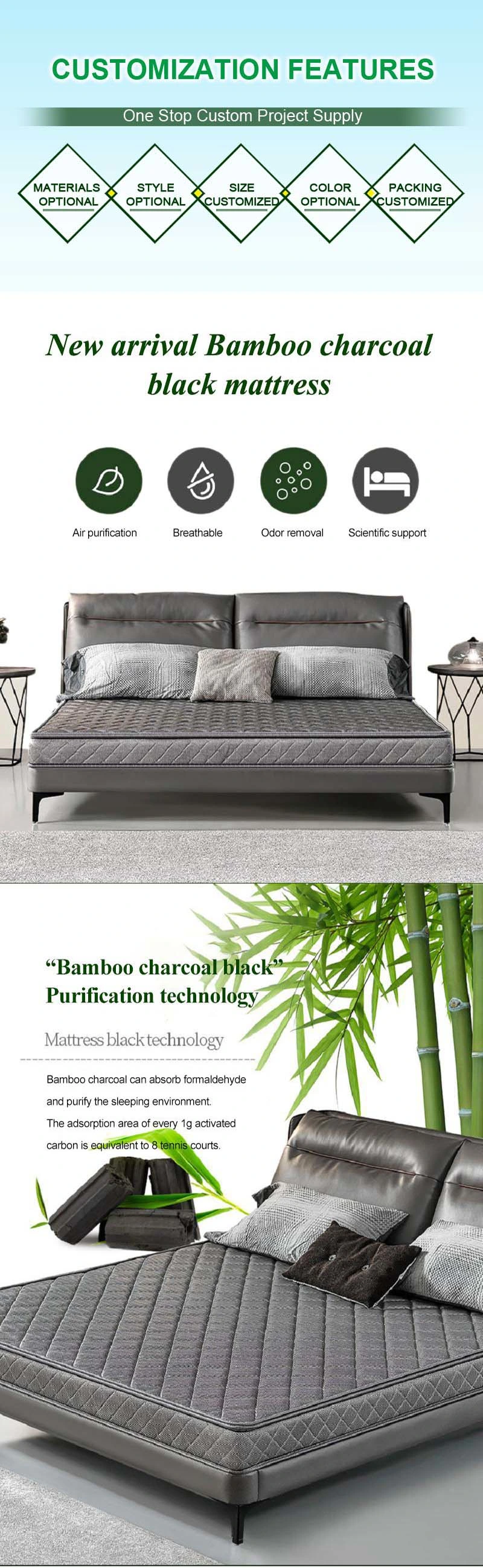 Grey Mattress Pad Thick 17cm Customized Bamboo Charcoal Palm 53X75 Inch for Apartment Bed