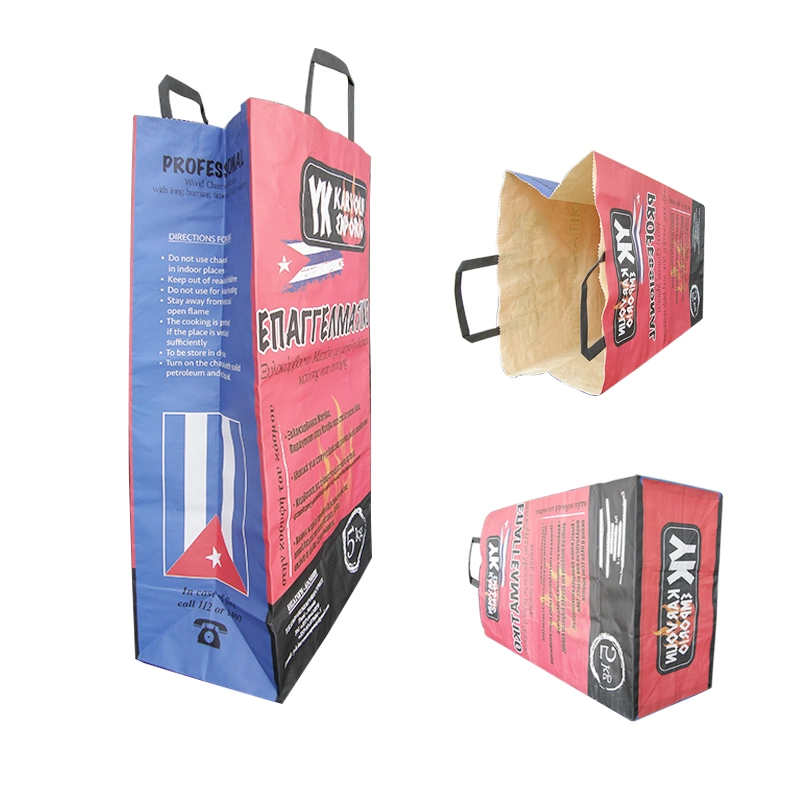 Hardwood Charcoal Packaging Kraft Paper Bag for 5kg with Handle